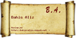 Bahis Aliz névjegykártya